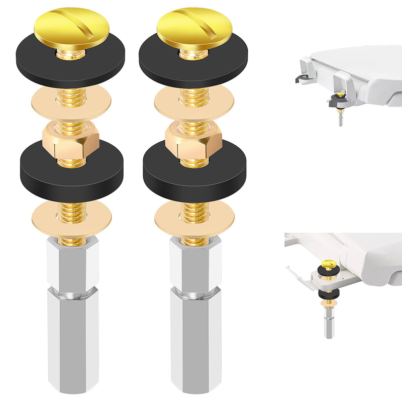 SelfTek 2Pcs Universal Toilet Seat Screws, Heavy Duty Toilet Seat Bolts Set with Extra Long Stainless Steel Downlock Nuts and Non-Slip Rubber Washers, Bathroom Toilet Seat Hardware, Easy to Instal Stainless Steel-2 Pack