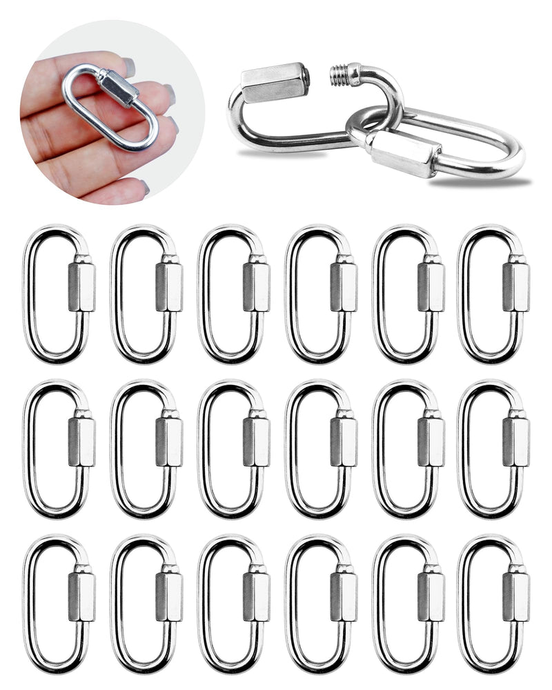 20 Pack 304 Stainless Steel M3.5 Chain Link, 1/8 Inch D Shape Locking Quick Chain Repair Links Pets Keychain for Outdoor Traveling Equipment