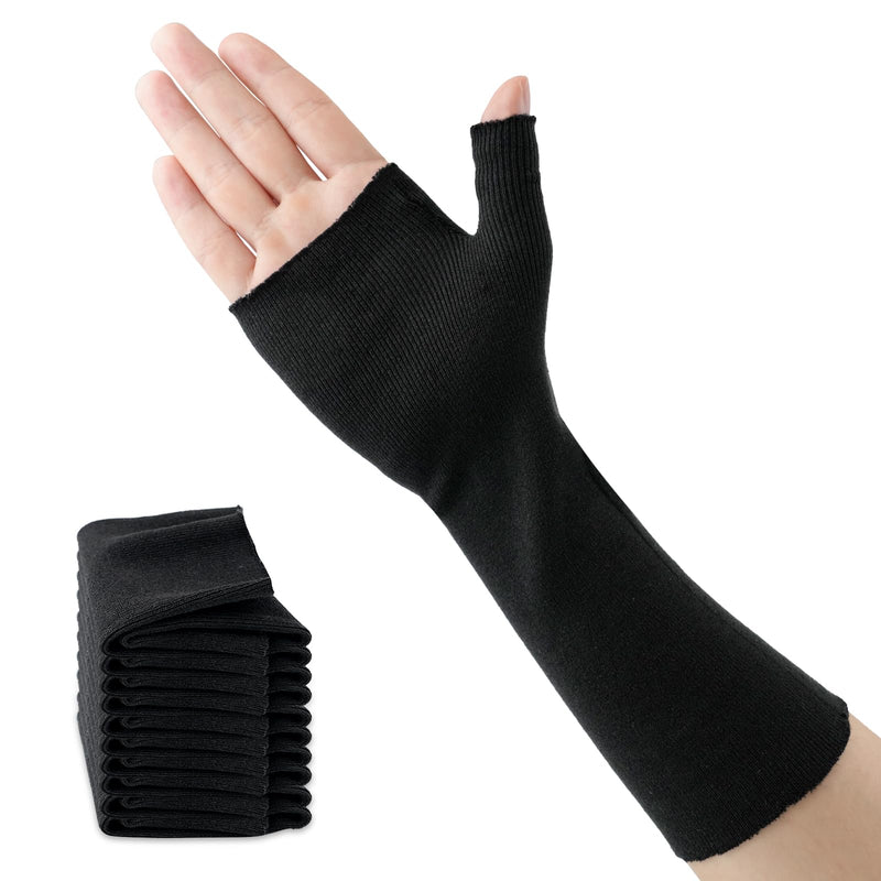 Velpeau Hand Socks for Splint, 100% Cotton (Pack of 10), Elastic Stockinette Tubing for Arm, Wrist Brace with Thumb Spica Liner, Gauze Sleeve, Under Cast Wrap, Arm Cover for Men and Women (Black, Firm Version, M) Medium Black