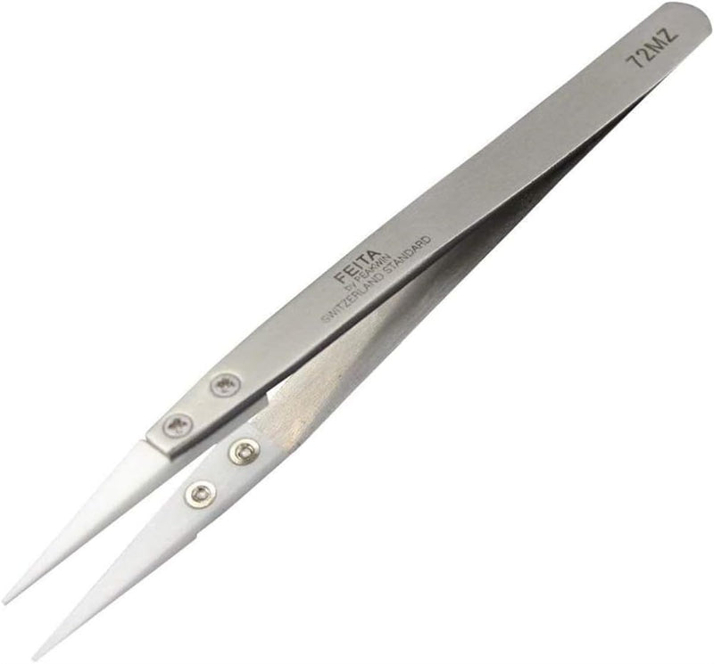 FEITA Precision Pointed Ceramic Tweezers - Temperature Resistant and Anti-Magnetic White Fine Pointy Ceramic Tips Twizzers - For Electronic Repair, DIY Crafting Hobby Tools - 1 Pc White Head
