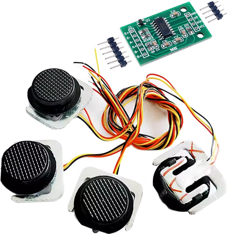 4PCS 50KG Load Cell Weighing Sensor Half-Bridge Strain Gauge Human Body Scale Pressure Sensors + HX711 Amplifier AD Module (4sensor 1module) 4sensor 1module