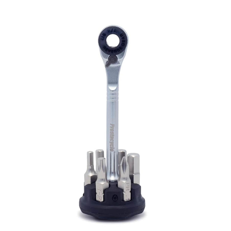 Prestacycle Prestaratchet Micro, Heavy-Duty Mini Ratchet & 1/4 Bits for Bike Repair & Maintenance, 40Nm Small Ratchet & Screwdriver with 6 Hex Bit Set, with Round Bit Holder & Tool Stand Micro w/6 Bits