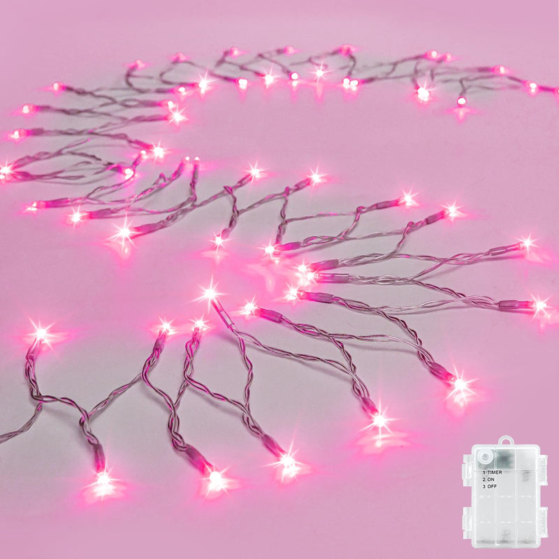 String Lights Outdoor Waterproof 9.8ft 30 LED, Pink Fairy Lights Battery Operated with Timer Clear Wire for Indoor & Outdoor Christmas Valentine's Day Decorations Garland Party Garden 1