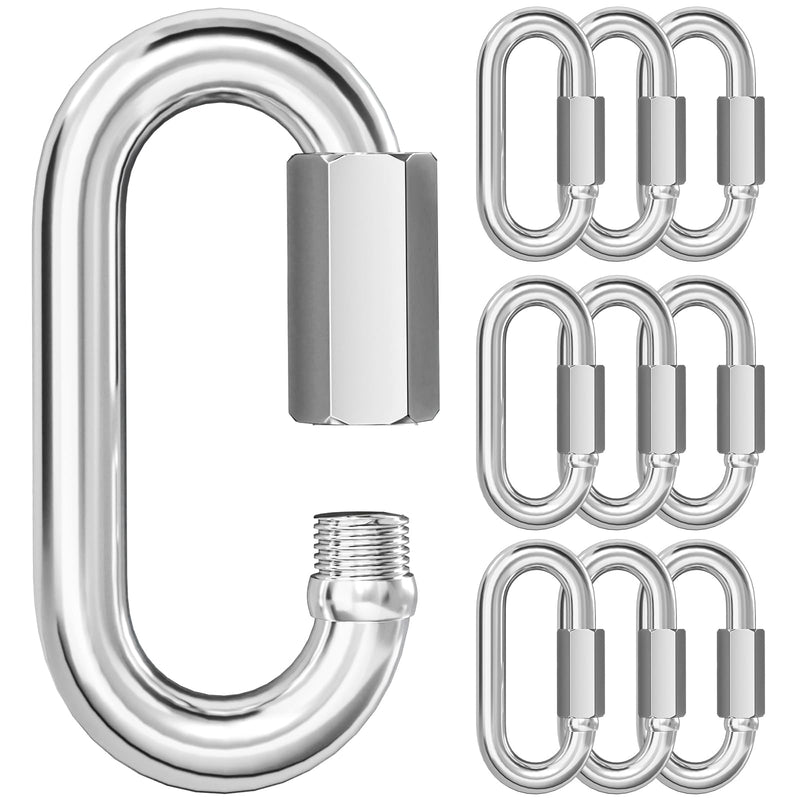 KINLINK 10PCS M5 3/16 Quick Link Chain Connector, 304 Stainless Steel Carabiner, Small Locking Carabiner Clips Heavy Duty Chain Link Connector for Connecting Hammock，Swing, Shade Sail-Capacity 650LB M5-1.97IN Silver-10PC