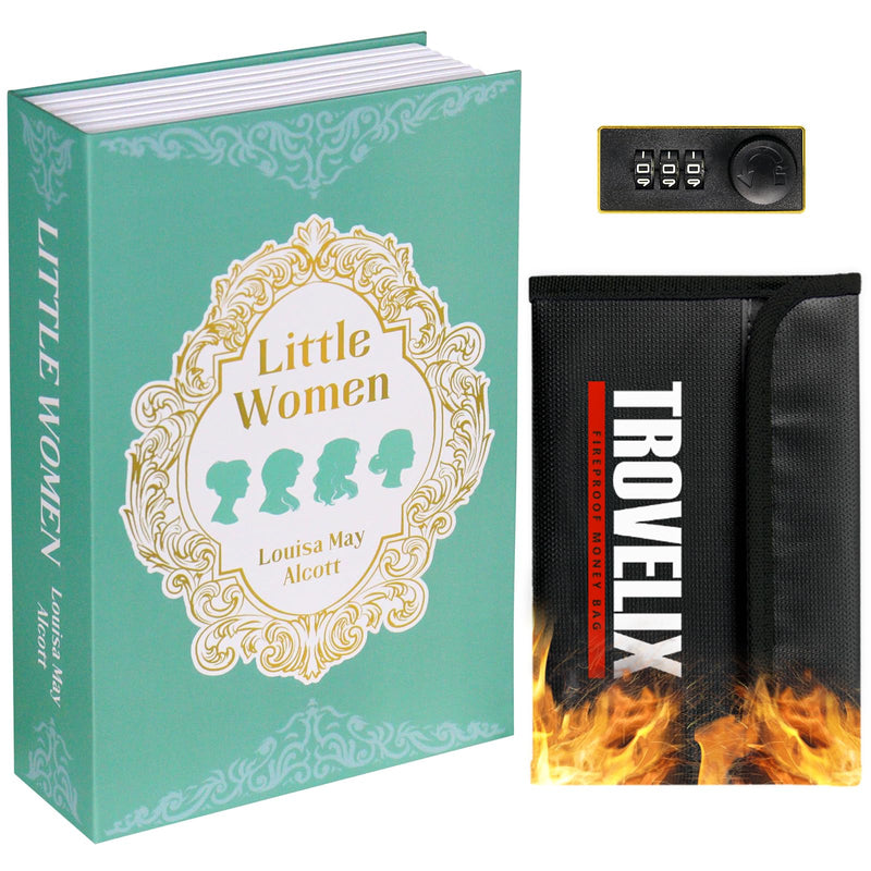 Book Safe with Combination Lock, Hidden Safe (9.5 x 6.2 x 2.2 Inch) with Fireproof Bag, Secret Diversion Safe, Hollow Book Box Hidden Storage, Money Safe Box for Cash (LITTLE WOMEN) Large LITTLE WOMEN