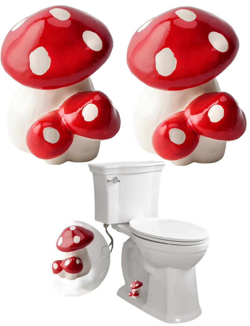 Frog Toilet Floor Bolt Caps, Ceramic Frog Toilet Bolt Caps Cute Bathroom Decor, Fun Animals Themed Gadgets for The Toilet Easy installation (Red Mushroom) Red Mushroom