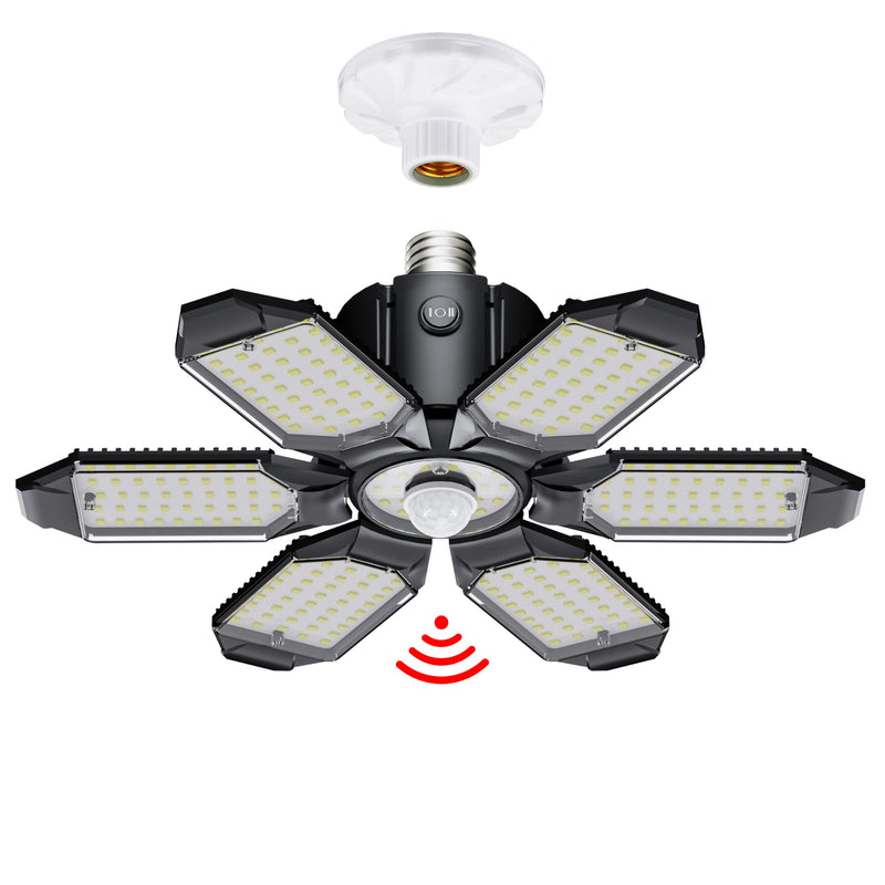 Motion Sensor Garage Light, 20000LM 200W Garage Lights Ceiling Led Motion Activated,Motion Light Indoor with Dusk to Dawn, E26/E27 Screw in Shop Light for Basement Barn Attic Warehouse 1Pack