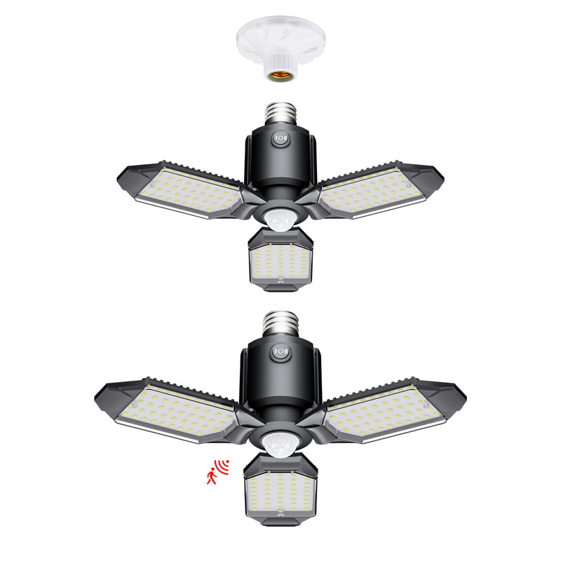 Motion Sensor Garage Light, 80W Garage Lights Ceiling Led Motion Activated,Dusk to Dawn Sensor Lights,Ultra Bright LED Shop Light Bulb,Screw in Shop Lights for Barn,Basement(2Pack) Screw in 2 Pack