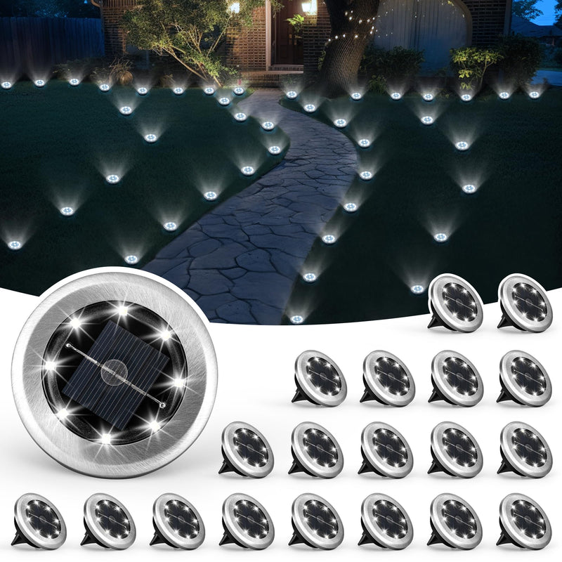 SOLPEX Mini Solar Ground Lights, 20 Pack Solar Lights Outdoor Waterproof, Pathway Lights Solar Powered, Solar Garden Lights, Landscape Lighting for Yard Driveway Walkway (Cool White) Cool White