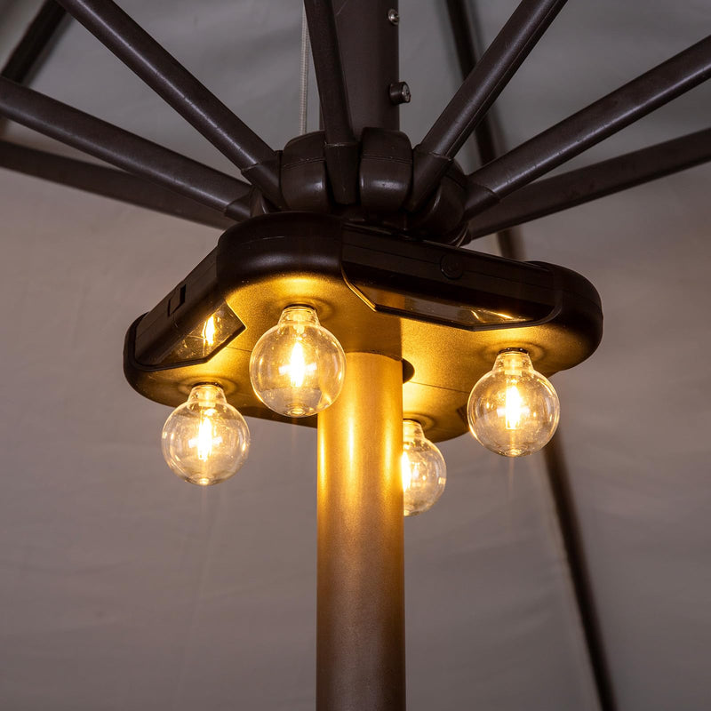 Umbrella Lights Outdoor Patio, Battery Operated Patio LED Umbrella Light with G40 Bulbs, 3 Brightness Cordless Umbrella Pole Lights for Backyard Umbrellas Camping Tents BBQ or Indoor Use 4 Bulbs Umbrella Lights Battery Operated