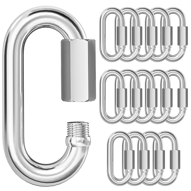 KINLINK 15PCS M5 3/16 Quick Link Chain Connector, 304 Stainless Steel Carabiner, Small Locking Carabiner Clips Heavy Duty Chain Link Connector for Connecting Hammock，Swing, Shade Sail-Capacity 650LB M5-1.97IN Silver-15PC