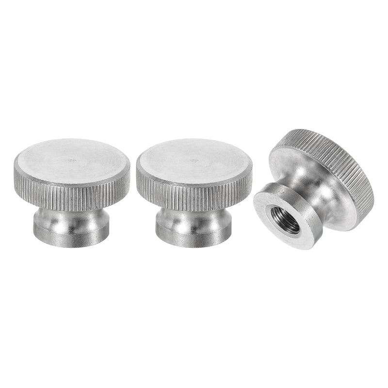 uxcell Knurled Thumb Nuts, 3Pcs M8 x D24mm x H16mm Stainless Steel Round Knobs Fasteners Blind Hole Hand Screw Nut Silver for 3D Printer Parts, Machine Tools 3