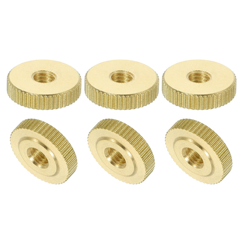 uxcell Knurled Thumb Nuts, 6Pcs M5 x D16mm x H4mm Brass Flat Head Through Hole with Collar Flat Head Through Hole Round Knobs Fasteners for 3D Printer Parts, Machine Tools 6