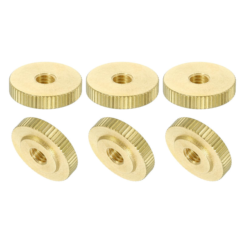 uxcell Knurled Thumb Nuts, 6Pcs M6 x D20mm x H5mm Brass Flat Head Through Hole with Collar Flat Head Through Hole Round Knobs Fasteners for 3D Printer Parts, Machine Tools 6