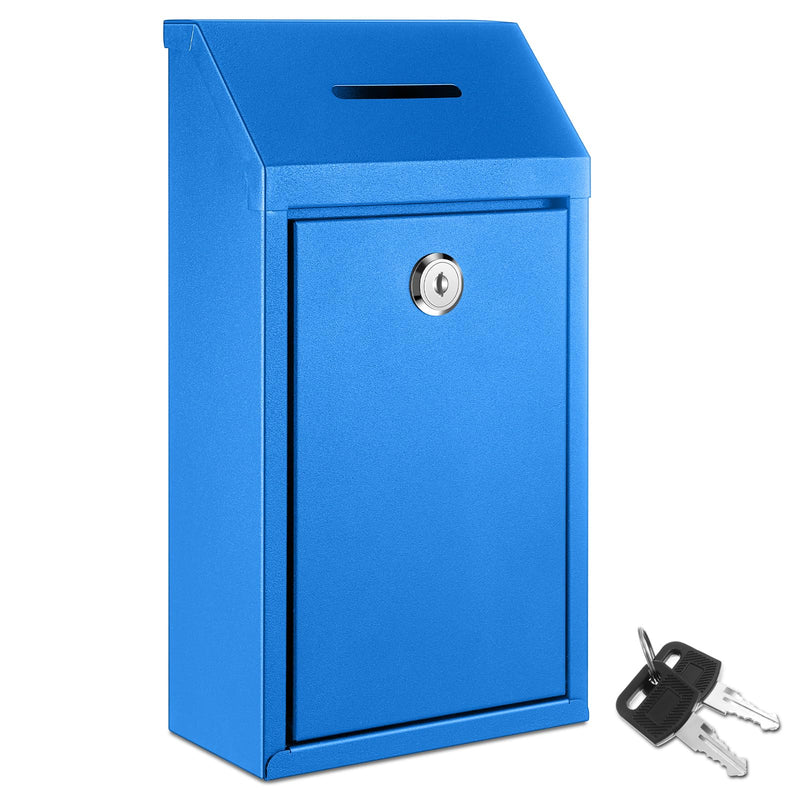 Metal Money Donation Cash Box Collection Safe Suggestion Box with Lock Wall Mounted Mailbox Delivery Ballot Container for Home Office Outdoor Farmstand(Blue,10.24 x 5.71 x 2.95 Inch) 10.24 x 5.71 x 2.95 Inch Blue