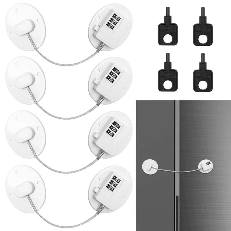 4PCS Refrigerator Locks Combination, Drill-Free Refrigerator Door Lock Fridge Lock Combination with Password, Mini Digital Refrigerator Lock for Freezer Door Lock (White) White