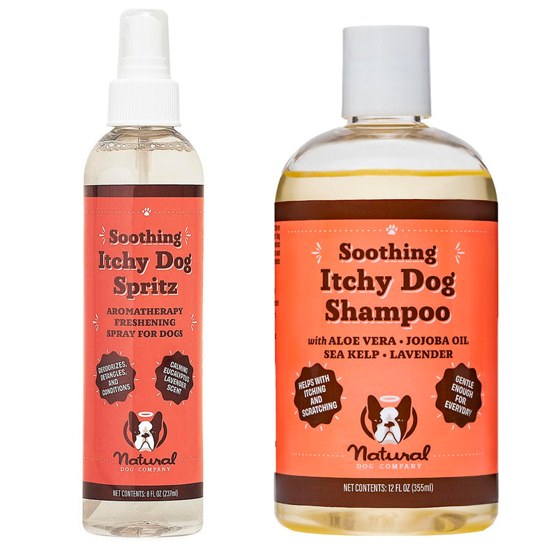 Natural Dog Company Soothing Itchy Dog Shampoo and Dog Spray Deodorizer Perfume, Includes (1) Soothing Itchy Dog Shampoo 12 Oz, (1) Itchy Dog Dog deodorizing Spray 8 Oz - PawsPlanet Australia