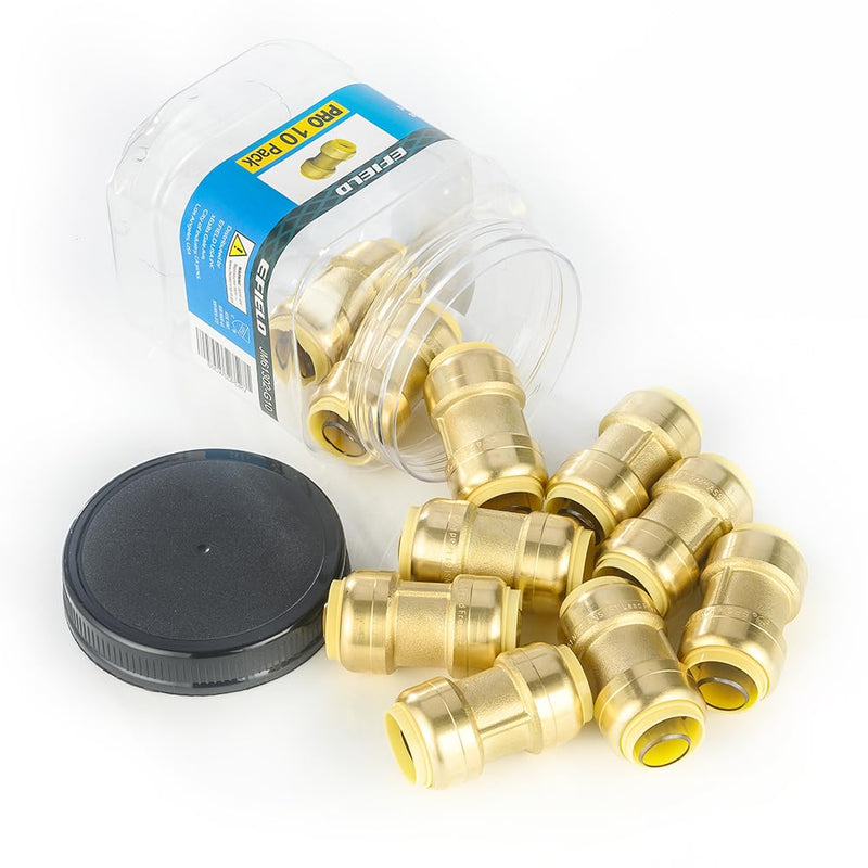 10Pcs Pro EFIELD 3/4" Push-fit Straight Coupling Brass Fittings(PF008-10) 3/4-Inch P10