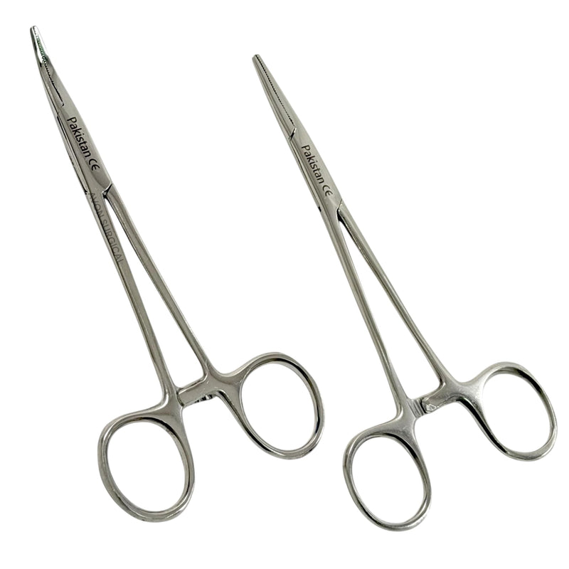 2Each Versatile Angling Tools 5 Inch Fishing Forceps Set - Stainless Steel, Curved & Straight Hemostats, Serrated Jaws, Locking Mechanism, and Lightweight Design Hemostat Forceps.