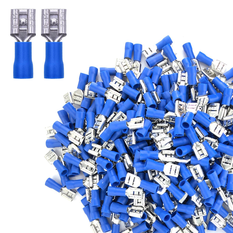 200Pcs Quick Disconnects Vinyl Insulated Female Spade Wire Connectors, 16-14 AWG-6.3mm 1/4" Electrical Crimp Terminal Female 200pcs AWG16-14 Blue
