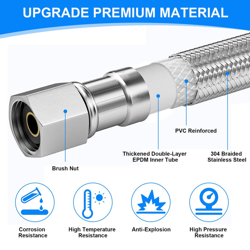 Universal Flexible Toilet Connector, 24-Inch x 3/8" Comp x 7/8" BC, Premium Braided Stainless Steel Toilet Water Supply Connector Line with Anti-Leaking Brass Nut 24 Inch