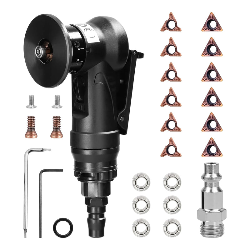 Pneumatic Chamfering Tool Handheld, Mini Air-Powered Chamfering Machine Trimming, 45° Arc Corner with 1/4 Inch Air Inlet for Metal Wood Beveling Deburring (C&R Angle Blades) C&r Angle Blades