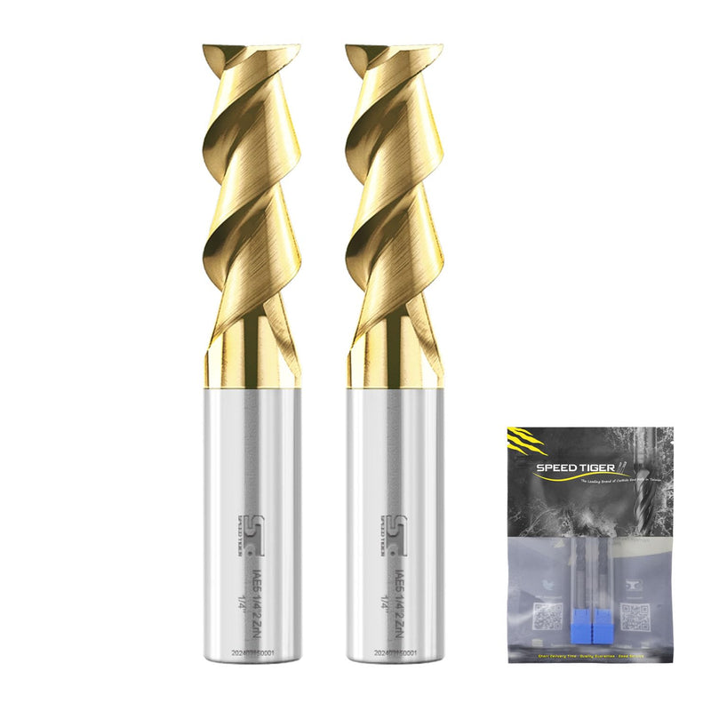 SPEED TIGER Carbide Square Nose End Mill with ZrN Coating - 2 Flute - IAE5-1/4 2T-ZrN (2 Pieces, 1/4")- for Milling Aluminum Applications – Mill Bits Sets for DIYers & Professionals 1/4 in