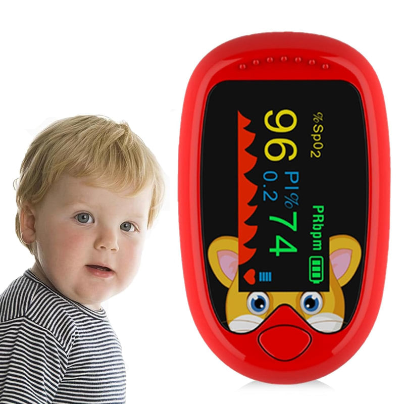 Pulse Oximeter for Kids (Aged 2-12) Rechargeable Children Oxygen and Heart Monitor Fingertip Blood Oxygen Meter Lanyard Portable Digital Oxygen Saturation Monitor (red)