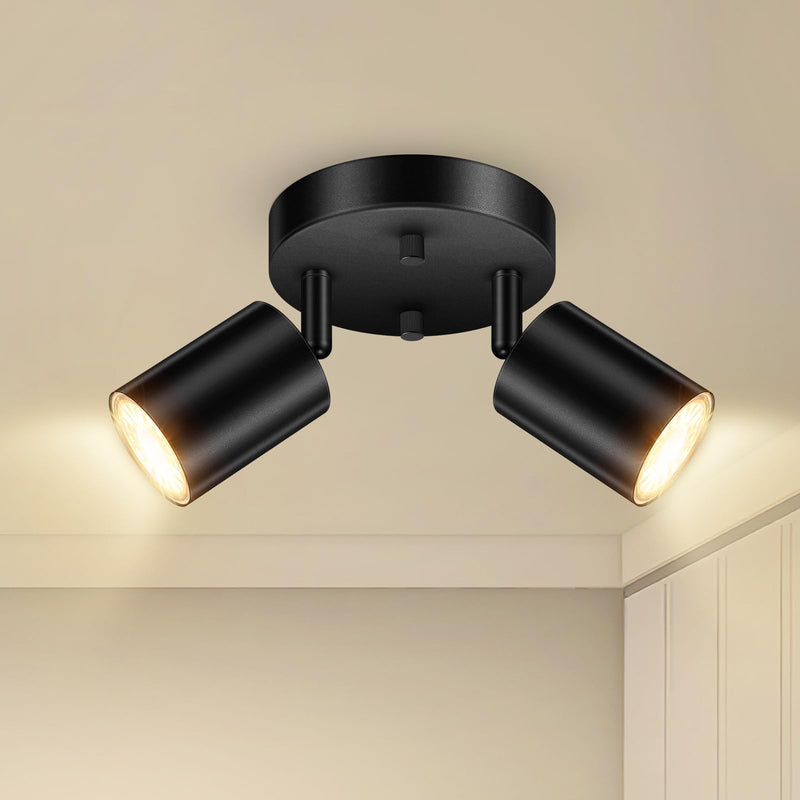 BoostArea LED 2 Light Track Lighting Kit, LED Track Lighting Fixtures, Black Round Ceiling Spot Lighting, Flexibly Rotatable Light Head for Kitchen, Living Room, Bedroom, GU10 Bulb Not Included 2 Light-Black