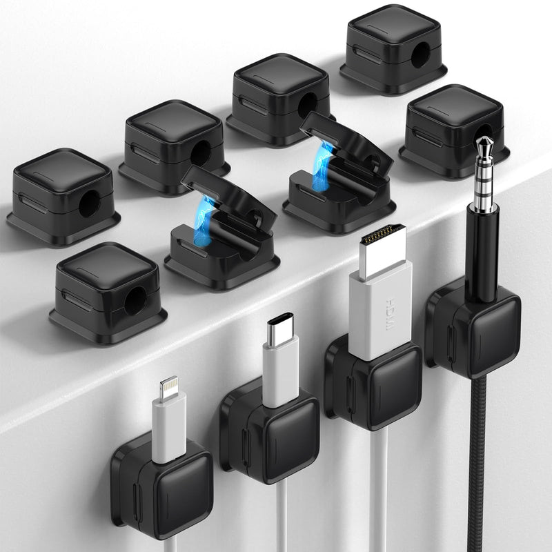 12 Pack Magnetic Cord Organizer Holder,Strong Adhesive Desk Cable Management Easy Open,Organize Phone Charging Cords Wire Holder Organizer Neatly for Home,Office,Car,Desk,Nightstand-Black 12Pack Black