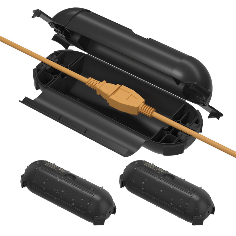 BN-LINK [2 Pack] Outdoor Extension Cord Safety Cover Waterproof, Weather Resistant Seal Housing with 4 Latches, Fits 12/14/16 AWG Extension Cord Protector, Holiday String Lights, Plug, IP44, Black 2PK Black