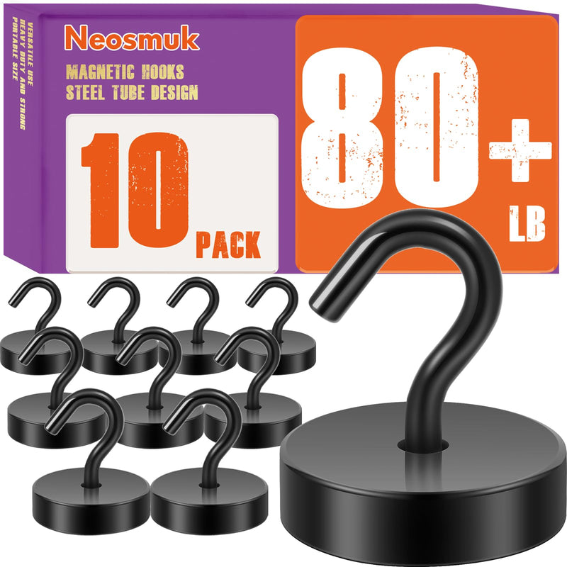 Neosmuk Magnetic Hooks, Cruise Ship Essentials, 80lb+ Heavy Duty Magnetic Hooks for Cruise Cabins, Refrigerator, Grill, Hanging, and Travel | Extra Strong Must-Haves Magnet Hook,Black Black 80lb Magnetic Hooks