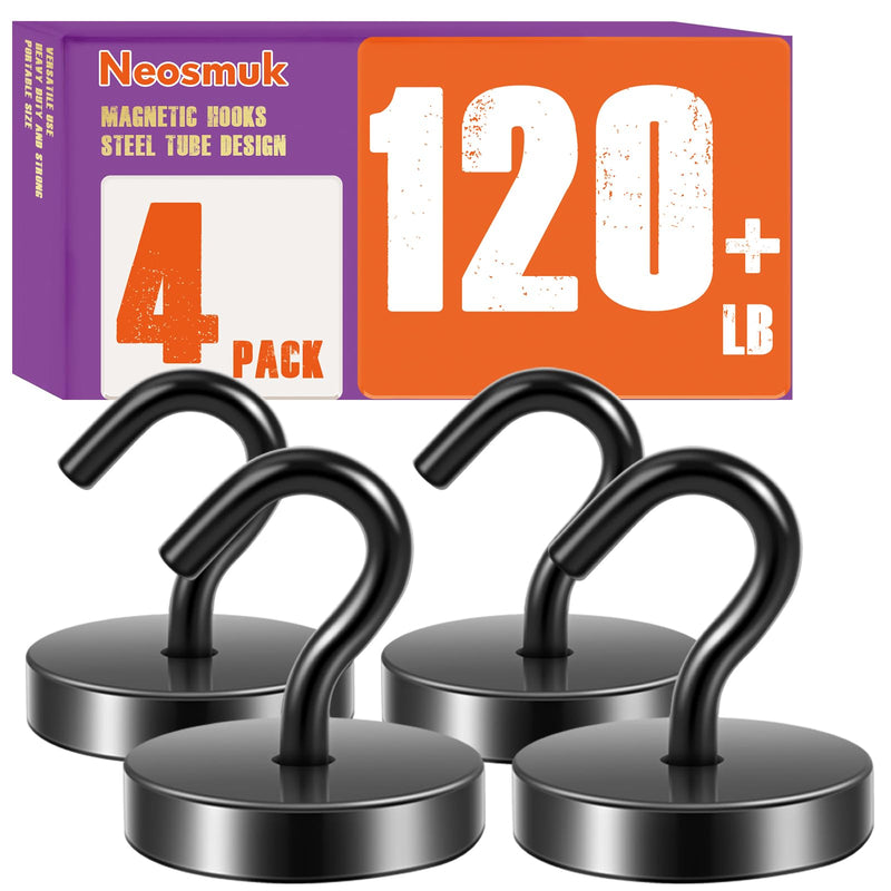 Neosmuk Magnetic Hooks, Cruise Ship Essentials, 120lb+ Heavy Duty Magnetic Hooks for Cruise Cabins, Refrigerator, Grill, Hanging, and Travel | Extra Strong Must-Haves Magnet Hook,Black Black 120lb Magnetic Hooks