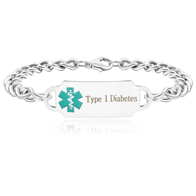 Free Custom Medical Bracelet, Men and Women Emergency First Aid Bracelet Custom Name ID Stainless Steel Chain Anniversary Birthday Medical Alarm Bracelet type1