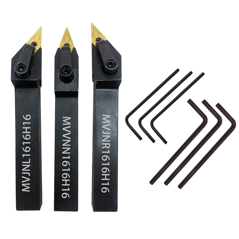 GBJ 3PCS 5/8" MVJNR MVJNL MVVNN holder with Carbide Turning Inserts VNMG331 CNC Lathe Turning Tools for machining Steel parts/stainless steel 3pcs Holders with 3pcs VNMG160404 inserts