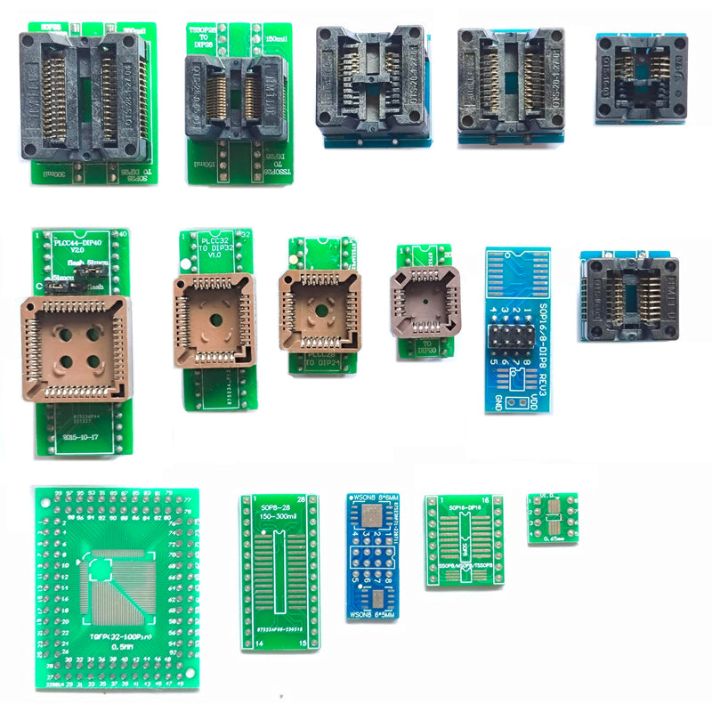 16pcs Universal Adapter Scoket Compatible with Xgecu T48 T56 RT809H RT809F EZP MCU Test Socket Programming Adapter ic chip avr Programmer