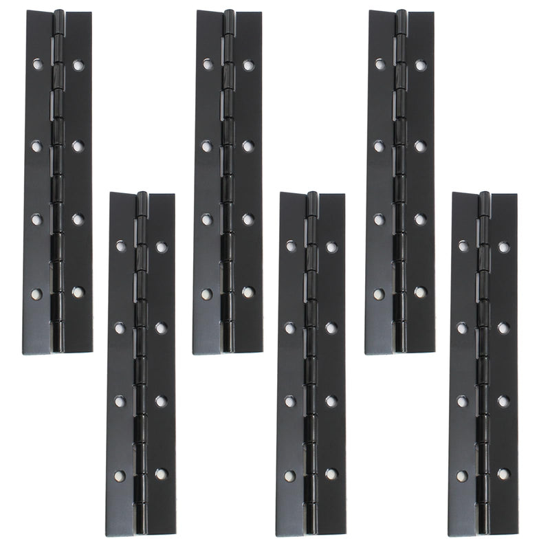 Hordion 6Pcs 8 Inch Piano Hinge Heavy Duty, Black Continuous Hinge 0.04" Thickness Folding Hinges with Screws for Cabinet Door Storage Box Boats
