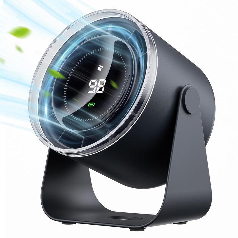 WSKEN Desk Fan with Battery Operated, Quiet Digital Display Portable Fan for Office, Bedroom, Kitchen, Home, Outdoor, 100 Speeds 115° Tilt Small Travel Camping Table Fan,Bluish Black Bluish Black
