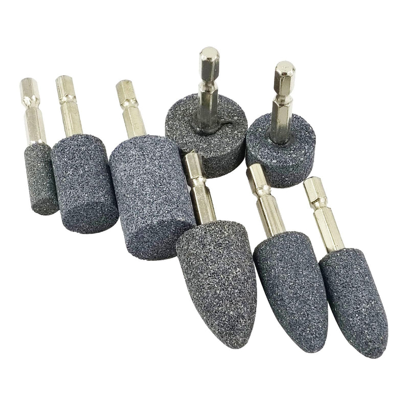 𝐋𝐮𝐨 𝐤𝐞 8 Pcs Rotary Grinding Stone - 1/4'' Hex Shank Assorted Shape Abrasive Stone Mounted Grinding Point Aluminum Oxide Sharpening Bits for Rotary Tool Drill 8Pc Assorted Grinding Stones