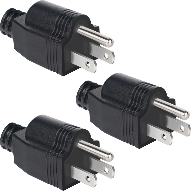 NEMA 5-15P Electrical Replacement Plugs End, Extension Cord Ends 125V 15A, 2-Pole 3 Wire Grounding Plug, 3 Prong Power Replacement Plug, Male Straight Blade Plug 3-Pack