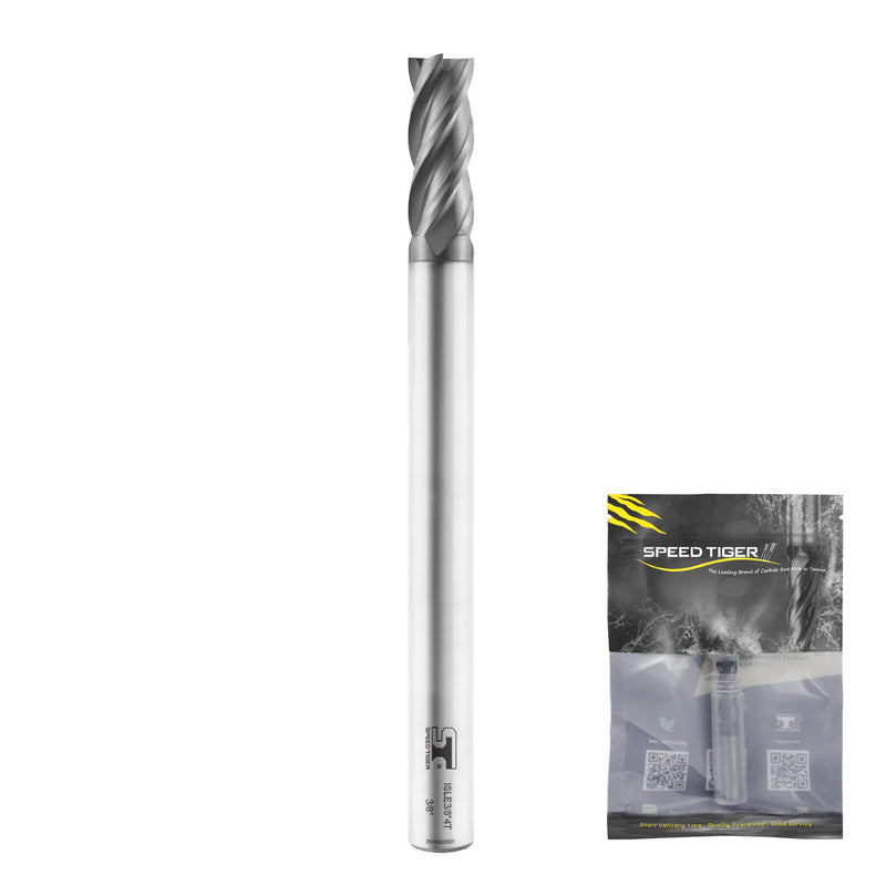 SPEED TIGER Micrograin Carbide Square End Mill Extra Long Reach - 4 Flute - ISLE3/8 4T (1 Pieces, 3/8") - for Milling Alloy Steels, Hardened Steel, Metal & More – for DIYers & Professionals 1 3/8 in