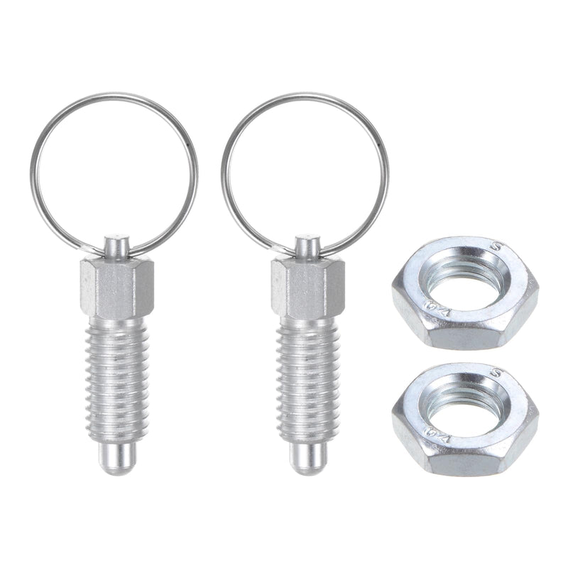 HARFINGTON 2Pcs Spring Plunger with Pull Ring M10x1.5 Thread Size 0.79" Thread Length Pin Dia.6mm Round Head Carbon Steel Non-Locking Retractable Index Plunger for Industrial Equipment