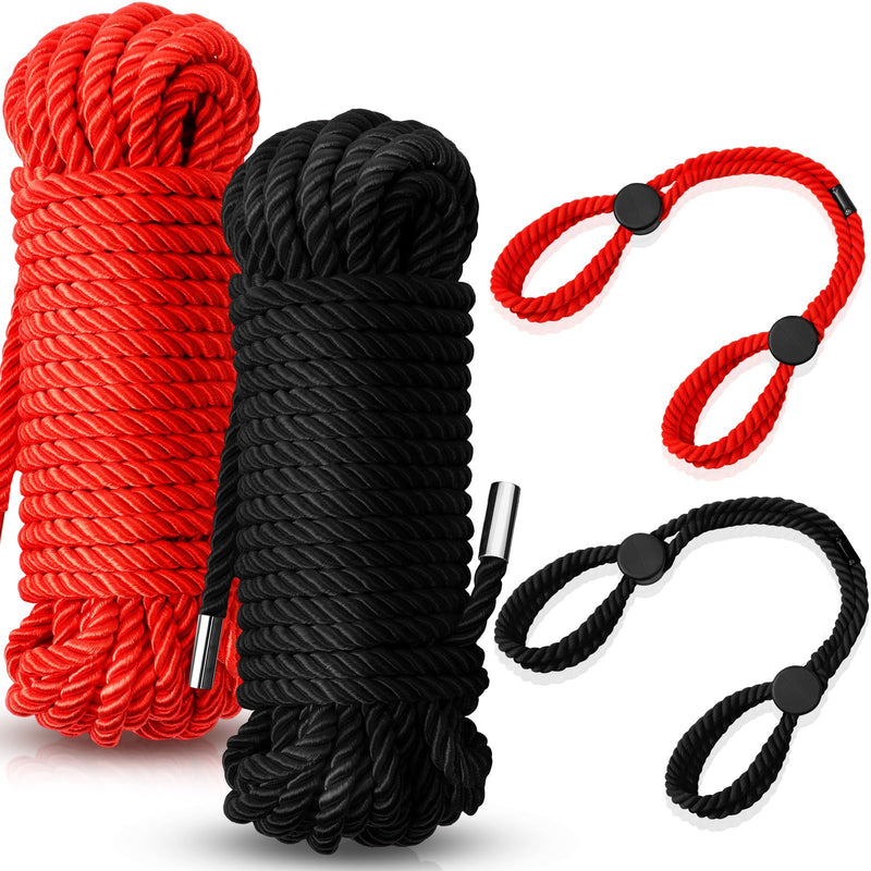 4 Pcs Valentine Soft Silk Rope Twisted Trim Cord Nylon String Bracelet Set Include 2 Skin Friendly Rope and 2 Adjustable Bracelet 32.81 ft Ankle Cuffs Accessories(Black, Red) Black, Red