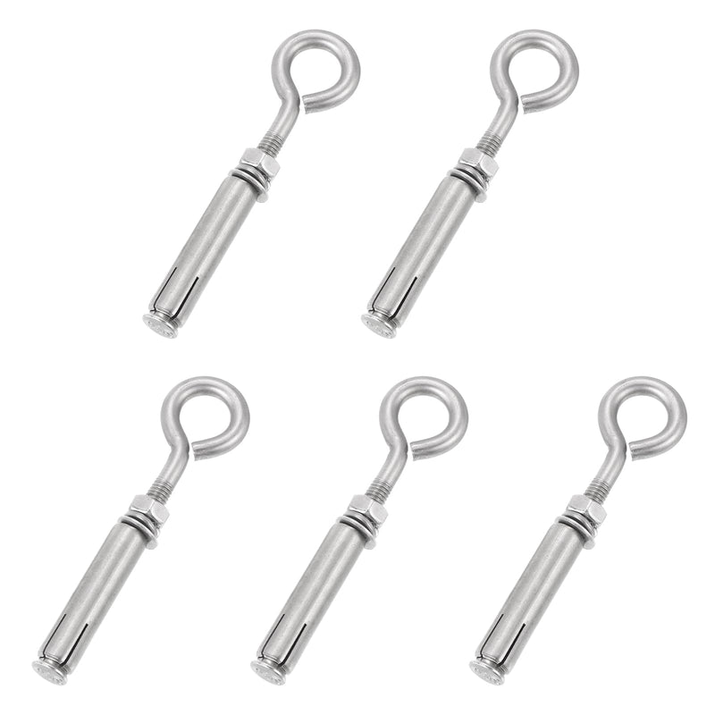 uxcell 5Pcs M6 304 Stainless Steel Expansion Eyebolt, Closed Hook Expansion Bolt Screw Concrete Eyebolt for Wall Ceiling Concrete Masonry 5