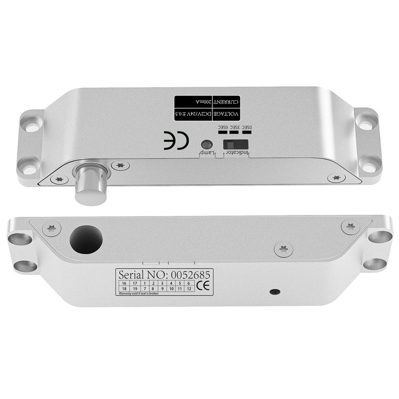 Electric Drop Bolt Lock DC 12V / 24V Fail Safe NC Mode Electronic Door Lock for Access Control Security Lock Door with Time Delay Surface Mounted Lock (Drop Bolt Lock)