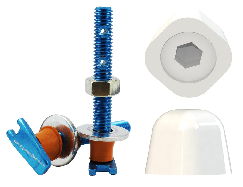 Big Foot Toilet Bolts & Hand-Tighten Caps - 5/16" Thread - 2.5" Length - Rubber Wedge Locks in Flange