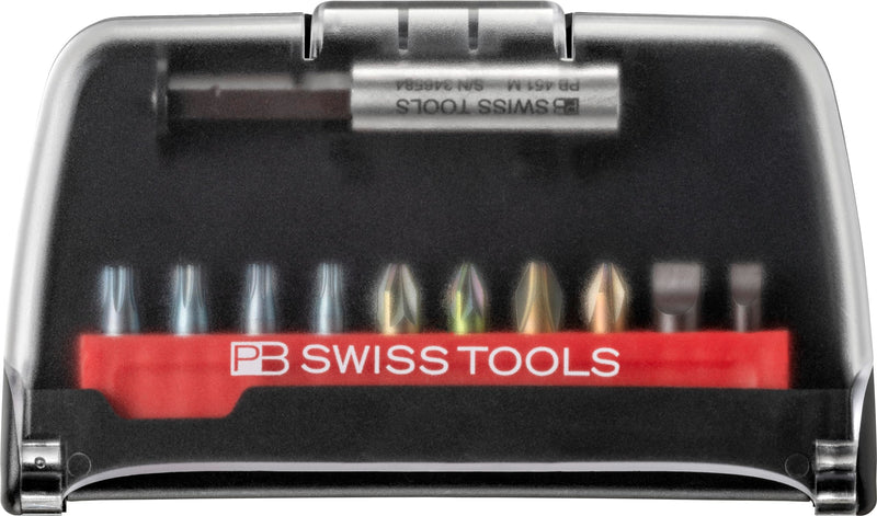 PB Swiss Tools Torx Pozidriv Phillips Slotted Bit Set PB C6.702 BC CN | 100% Swiss Made | 10-Piece BitCase with C6 1/4" PrecisionBits and Magnetic Holder PB 451.M