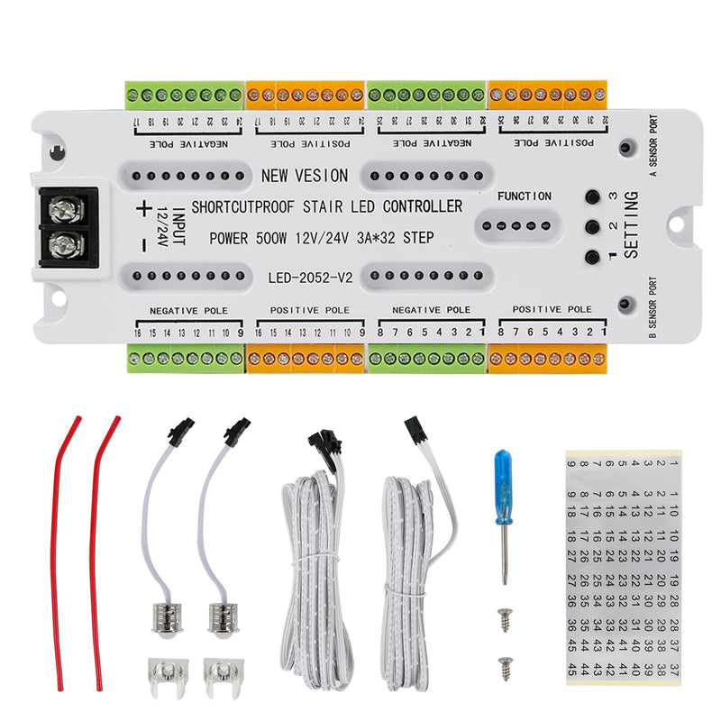 32 Channel Motion Sensor LED Stair Controller Automatic Staircase Lighting Controller Short Circuit Proof Stairway Step Light Controller Adjustable Brightness for Indoor Under Stair Lighting