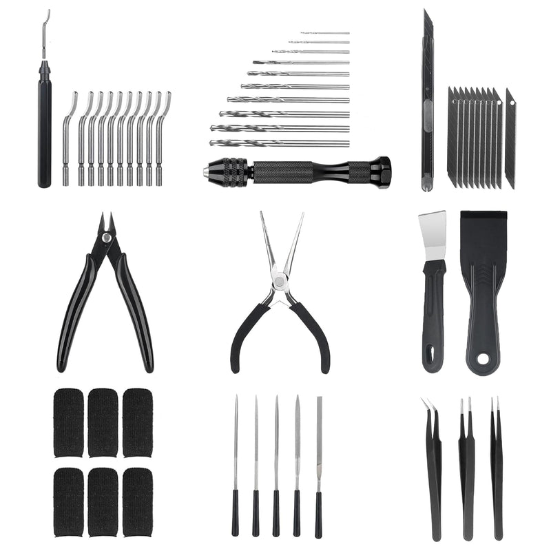 3D Printer Tools Kit Essential, 3D Printing Tools Kit, 3D Printer Accessories with 50Pcs (Deburring Tool, Wire Cutter, Drill, Scraper..) for Remove, Smoothing, Finishing, Deburring, Craving, Drilling 3D Printer Tools Kit Essential