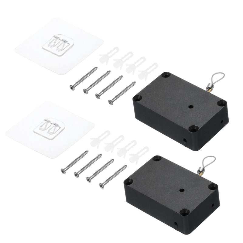 MECCANIXITY Punch Free Automatic Sensor Door Closer 47.2" Retractable Cable Lock for Home Office Doors 1000g 4Set Black with Adhesive Sticker Hook Screw Expansion Nail Sleeve
